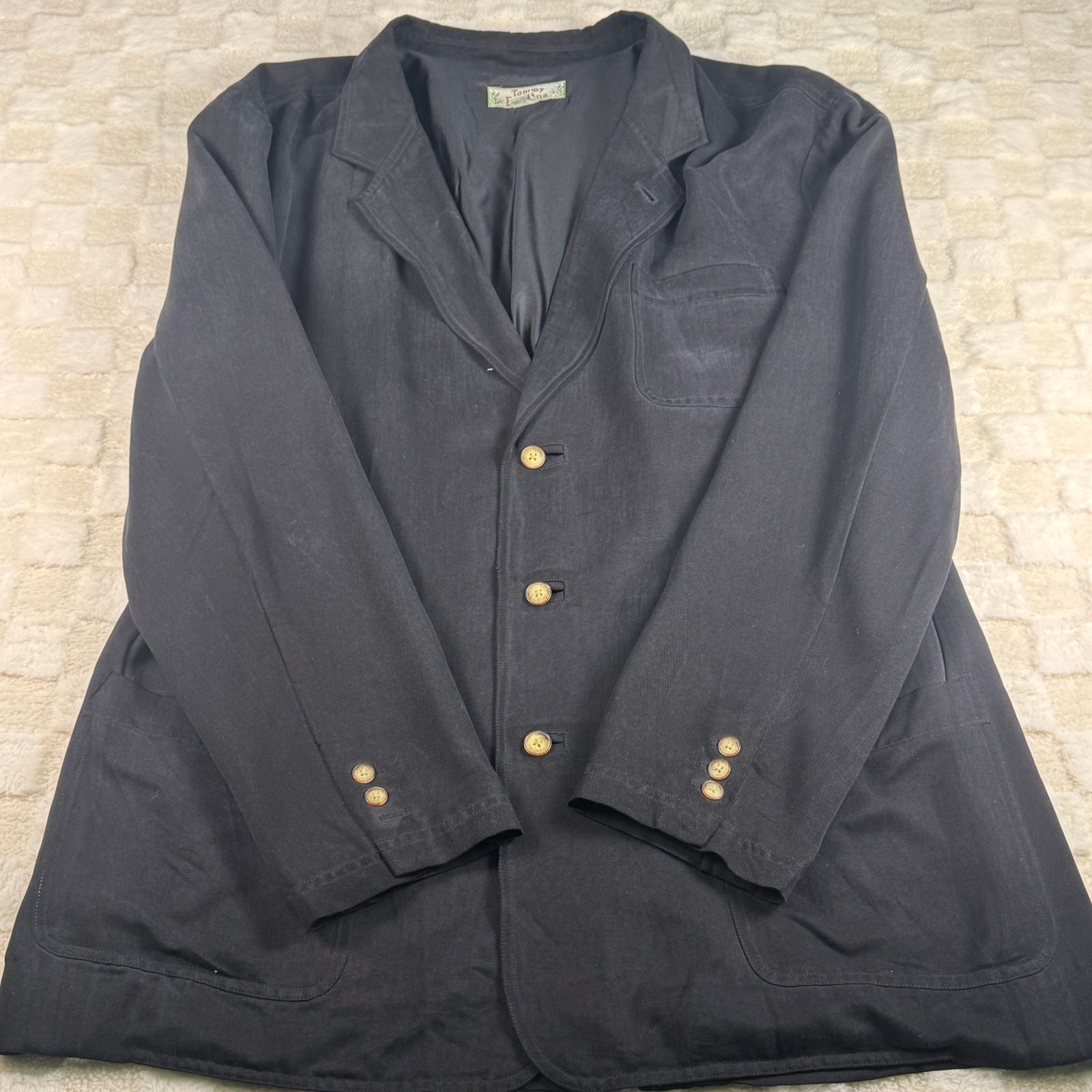 Tommy Bahama Mens Xxl Black 100% Silk Chore Jacket Blazer Patch Pockets Casual
